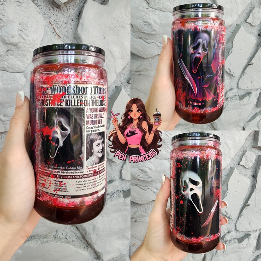 Scream Ghost Face Snowglobe Tumbler With Lava Drip Affects